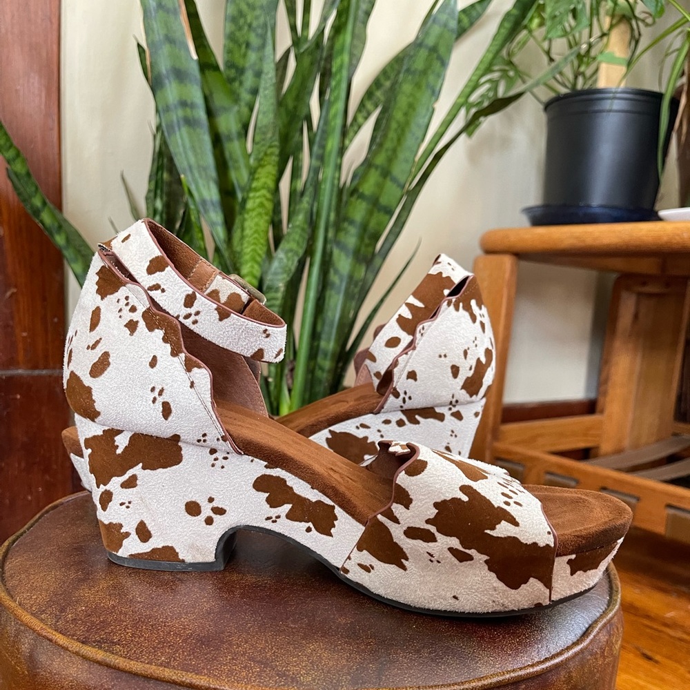 Cow Print Espadrille Wedges in Size 10 / Pierre Dumas